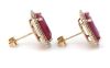 14K Yellow Gold, 9.74ct TSW Ruby and Diamond, Halo Stud Earrings - 2