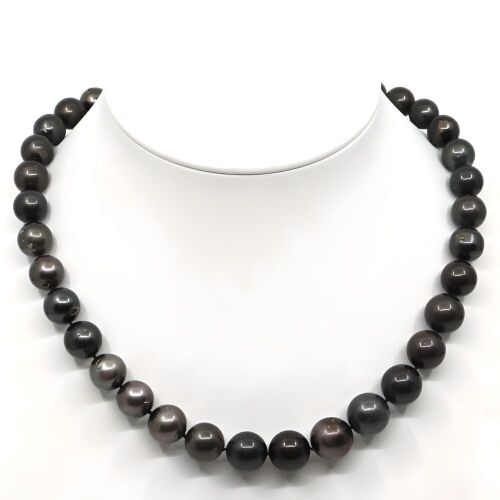 14K Black Rhodium Plated Gold, Black Cultured Tahitian Pearl and Diamond, Strand Necklace