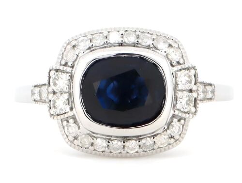 14K White Gold, 2.10ct Ceylon Sapphire and Diamond, Halo Ring