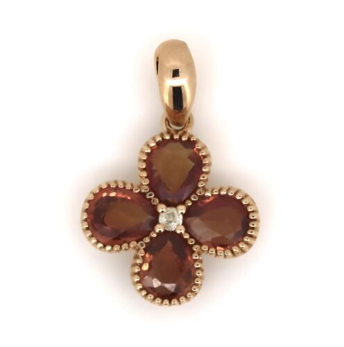 14K Rose Gold, Orange Sapphire and Diamond, Flower Style Pendant