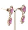 14K Rose Gold, Pink Sapphire and Diamond, Halo Drop Earrings - 2