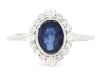 14K White Gold, Blue Sapphire and Diamond, Halo Ring