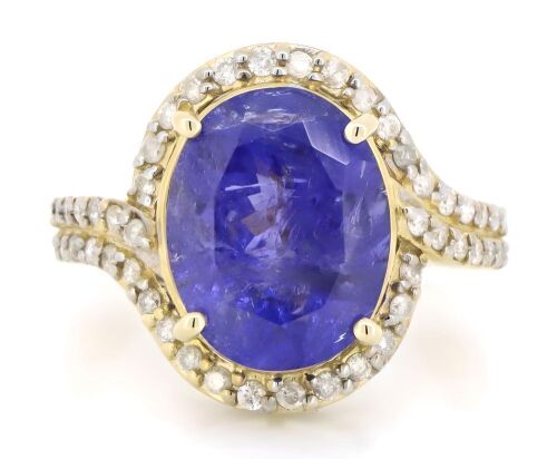 14K Yellow Gold, Tanzanite and Diamond, Statement Ring