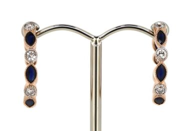 14K Rose Gold, Sapphire and Diamond, Hoop Earrings