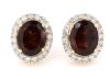 14K Yellow Gold, Red Tourmaline and Diamond, Halo Stud Earrings