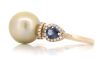 14K Rose Gold, Cultured South Sea Pearl, Blue Sapphire and Diamond, Vintage Style Ring - 2