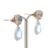 14K Rose/White Gold, Aquamarine and Diamond, Double Drop Halo Earrings - 2