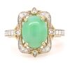 14K Yellow Gold, Jade and Diamond, Antique Style Halo Ring