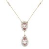 14K Yellow Gold, Morganite and Diamond, Double Drop Halo Pendant Necklace