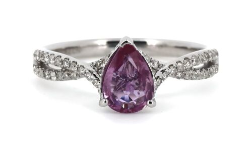 14K White Gold, Pink Sapphire and Diamond, Split Dress Ring