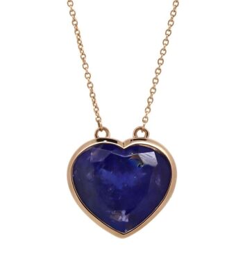 14K Rose Gold, Tanzanite and Diamond, Heart Shaped Pendant Necklace