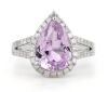 14K White Gold, Kunzite and Diamond, Halo Ring