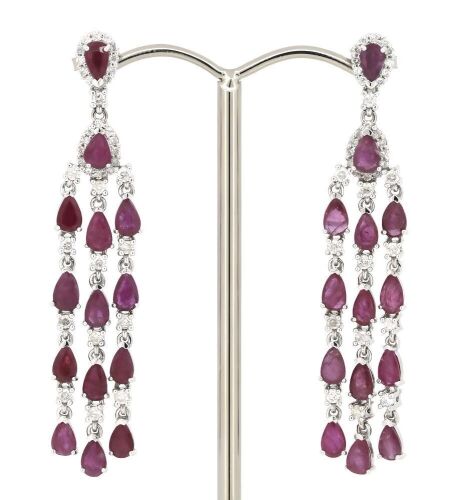 14K White Gold, Ruby and Diamond, Chandelier Style Drop Earrings