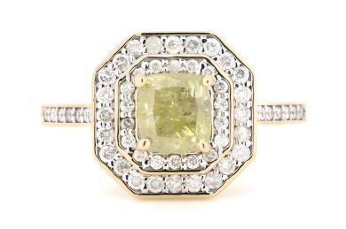 14K Yellow Gold, Fancy Yellow Diamond, Double Halo Ring