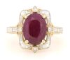 14K Yellow Gold, Ruby and Diamond, Antique Style Halo Ring