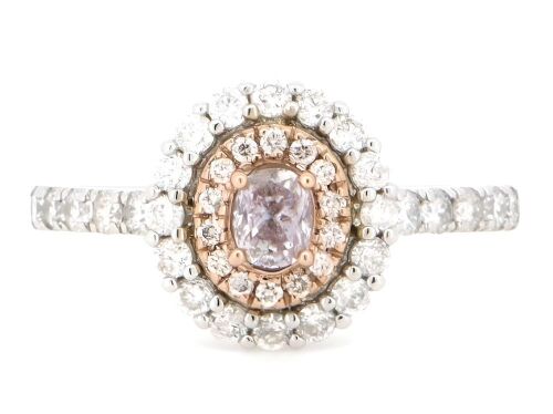 14K White/Rose Gold, Pink Diamond, Double Halo Ring