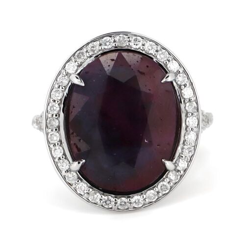 14K White Gold, 10.69ct Ruby and Diamond, Halo Cocktail Ring