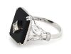 14K White Gold, Onyx and Diamond, Art Deco Style Ring - 2