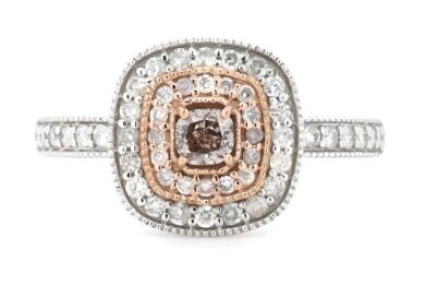 14K White/Rose Gold, Pink Diamond, Double Halo Ring