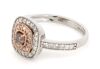 14K White/Rose Gold, Pink Diamond, Double Halo Ring - 2