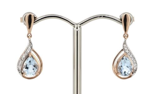 14K Yellow Gold, Aquamarine and Diamond, Drop Earrings