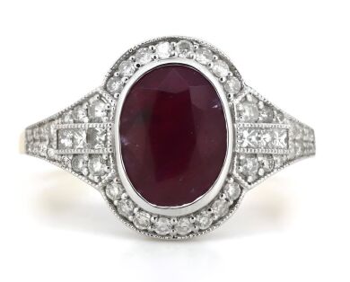 14K Yellow/White Gold, Ruby and Diamond, Halo Ring