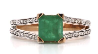 14K Rose Gold, Emerald and Diamond, Split Band Ring