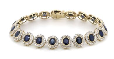 14K Yellow/White Gold, Blue Sapphire and Diamond, Halo Bracelet