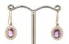 14K Yellow Gold, Pink Sapphire and Diamond, Halo Drop Earrings