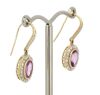 14K Yellow Gold, Pink Sapphire and Diamond, Halo Drop Earrings - 2