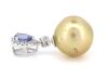 14K White Gold, Golden Cultured South Sea Pearl, Blue Sapphire and Diamond, Drop Pendant - 2