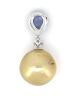 14K White Gold, Golden Cultured South Sea Pearl, Blue Sapphire and Diamond, Drop Pendant - 3