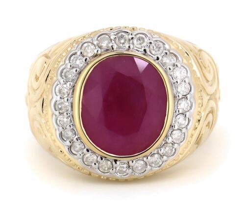 14K Yellow Gold, Ruby and Diamond, Gents Statement Ring