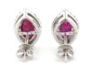 14K White Gold, Ruby and Diamond, Marquise Halo Stud Earrings - 3