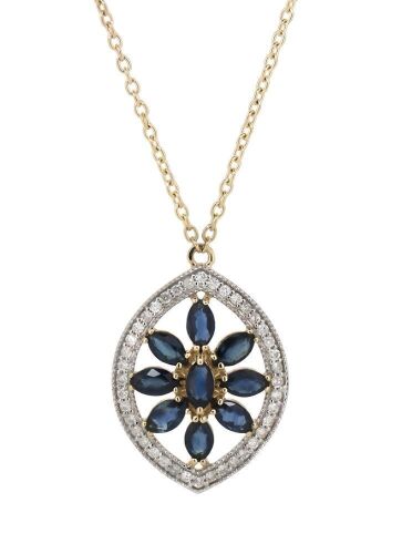 14K Yellow Gold, Blue Sapphire and Diamond Necklace