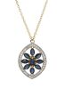 14K Yellow Gold, Blue Sapphire and Diamond Necklace