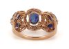 14K Yellow Gold, Blue Sapphire and Diamond, Trilogy Style Ring - 3