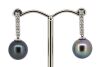 14K White Gold, Black Tahitian Pearl and Diamond, Drop Earrings