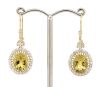 14K Yellow Gold, Heliodor and Diamond, Antique Style Halo Drop Earrings