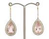 14K Yellow Gold, Morganite and Diamond, Halo Drop Earrings