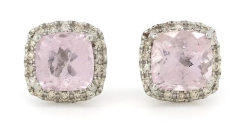 14K White Gold, Morganite and Diamond, Halo Stud Earrings