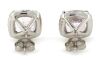 14K White Gold, Morganite and Diamond, Halo Stud Earrings - 3