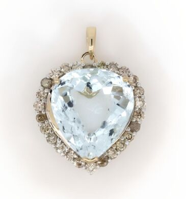 14K Yellow Gold, 9.78ct Aquamarine and Diamond, Halo Pendant