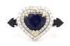 14K White Gold, Blue Ceylon Sapphire and Diamond, Heart Double Halo Statement Ring