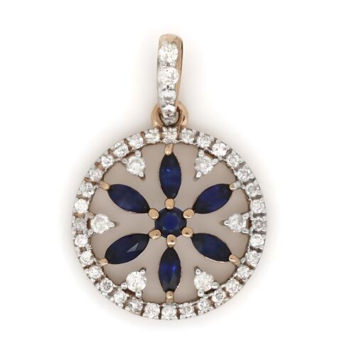 14K Rose Gold, Blue Sapphire and Diamond, Decorative Pendant