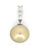 14K White Gold, Golden Cultured South Sea Pearl and Diamond, Drop Pendant