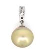 14K White Gold, Golden Cultured South Sea Pearl and Diamond, Drop Pendant - 3