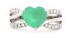 14K White Gold, 1.71ct Colombian Emerald and Diamond, Split Band Heart Ring