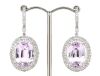 14K White Gold, Kunzite and Diamond, Double Halo Drop Earrings