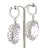 14K White Gold, Kunzite and Diamond, Double Halo Drop Earrings - 2